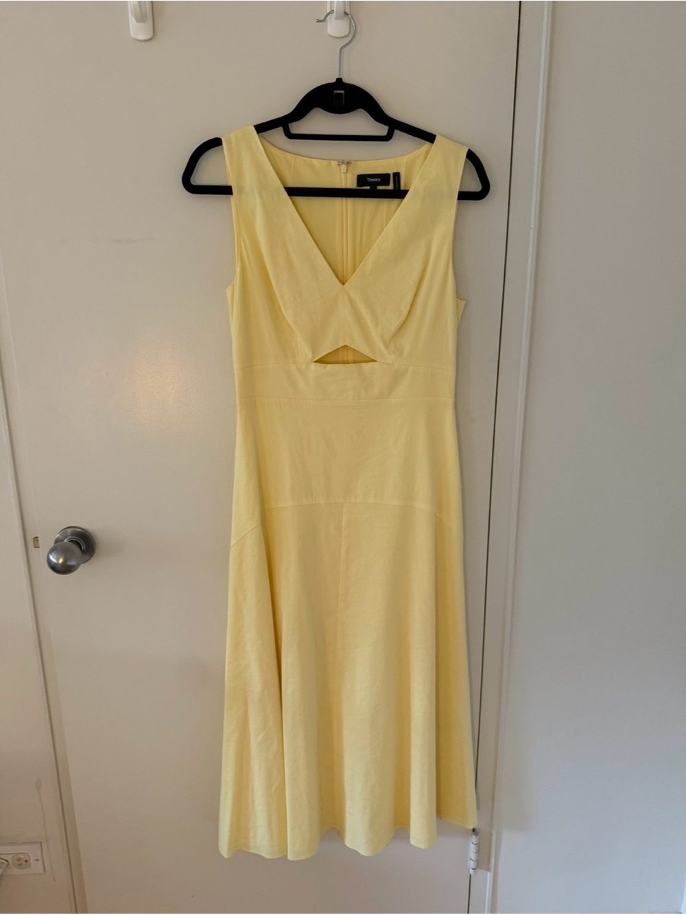 Theory Yellow V-Neck A-Line Cutout Midi Dress